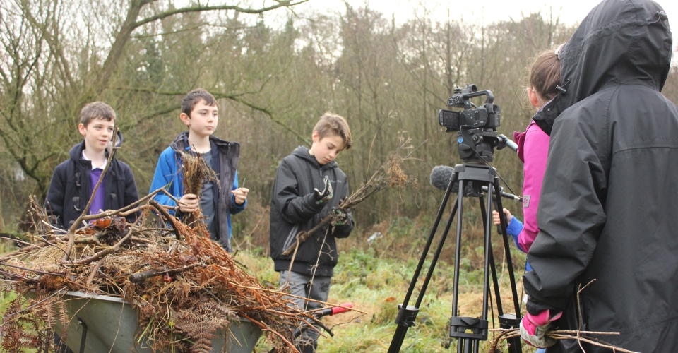 School pupils filming for 'Help for Hedgehogs'